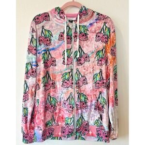 Electro Threads Women's Pink Skull Cherry Graphic Print Full Zip Hoodie, S